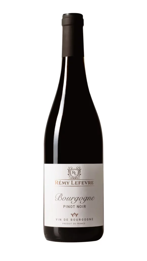 Bouteille d'exception de Bourgogne Pinot Noir, vin rouge, vin de Bourgogne, Remy Lefevre, arborant un blason aux détails dorés.