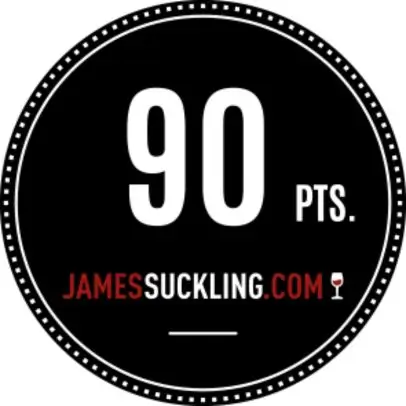 Macaron de notation noir '90 James Suckling' certifiant l'excellence de la cuvée.